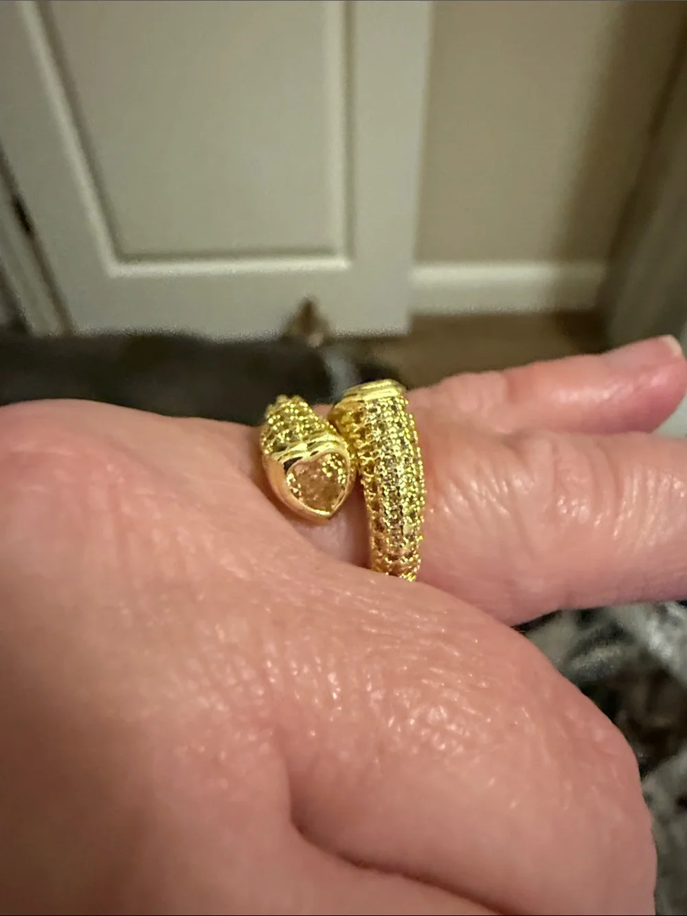 Gold Pavé Wrap Ring with Crystal Accents - Women's Fashion
